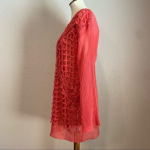 VTG Coral Sheer Floral Overlay Sweater OS Sonia - Picture 7 of 16